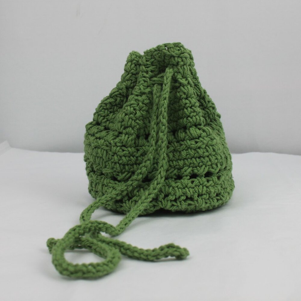 Green Crochet Patterned Drawstring Pouch Bag - Picture 10 of 14